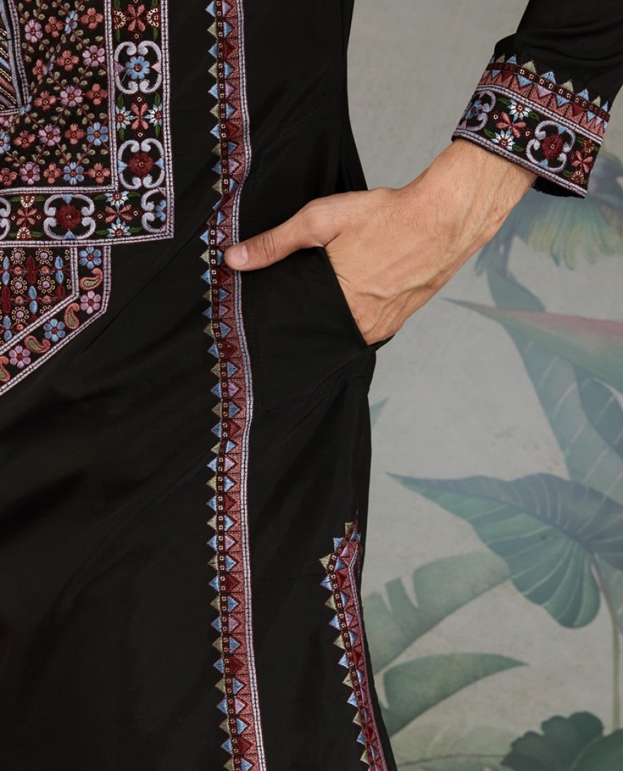 61305-black  - Colors of Tradition –  Black Statement Kurtas for Every Celebration